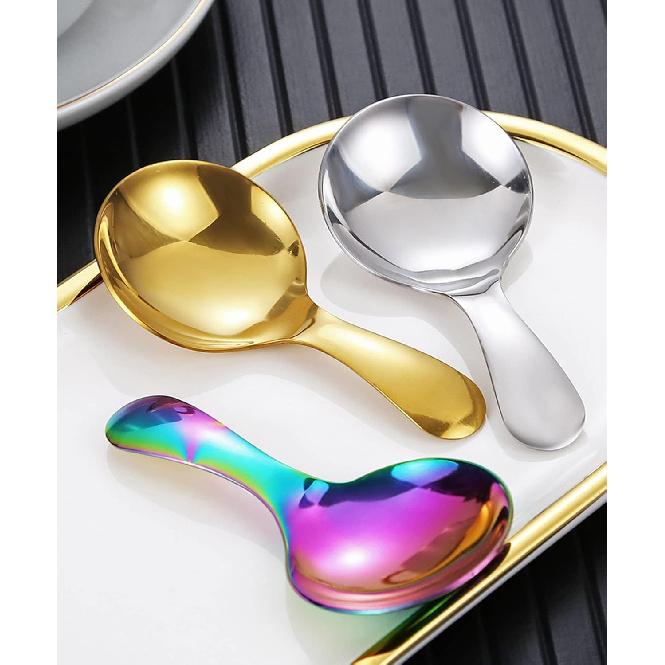 Wjq&linyuzi 1Pc Short Handle Dessert Spoon Stainless Steel Sugar Salt Spice Spoon Condiment Tea Coffee Scoop Kitchen Tools Small Kids Spoon (gold),