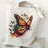Skeleton Flower Pattern Canvas Shoulder Bag Vintage Flower Butterfly Print Tote Bags Retro Skull Butterfly Print Women's Handbag