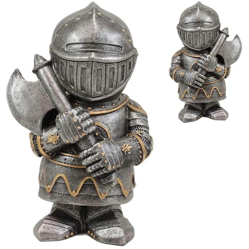 New Knight Gnomes Guard Sculpture Decor Medieval Knight of The Cross Templar Crusader Figurine Suit of Armor Home Resin Decor
