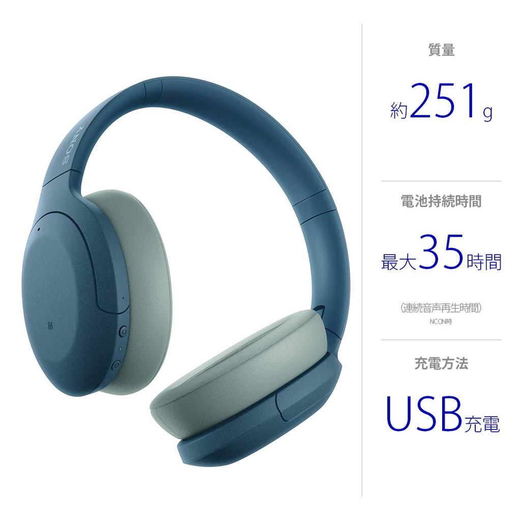 Sony WH-H910N Blue Wireless Noise Cancelling Headphones Bluetooth Hi-Res Upscaling Touch Sensor Compact Lightweight Up to 35 Hours Playback