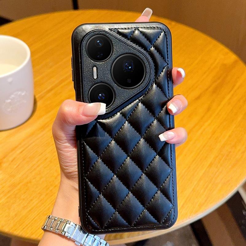Three-dimensional Puff Check Fragrance Style Leather Case For Huawei Pura80 Ultra Pura 80 Pro 70 60 Mate 70 Pro + 60 50 Cover