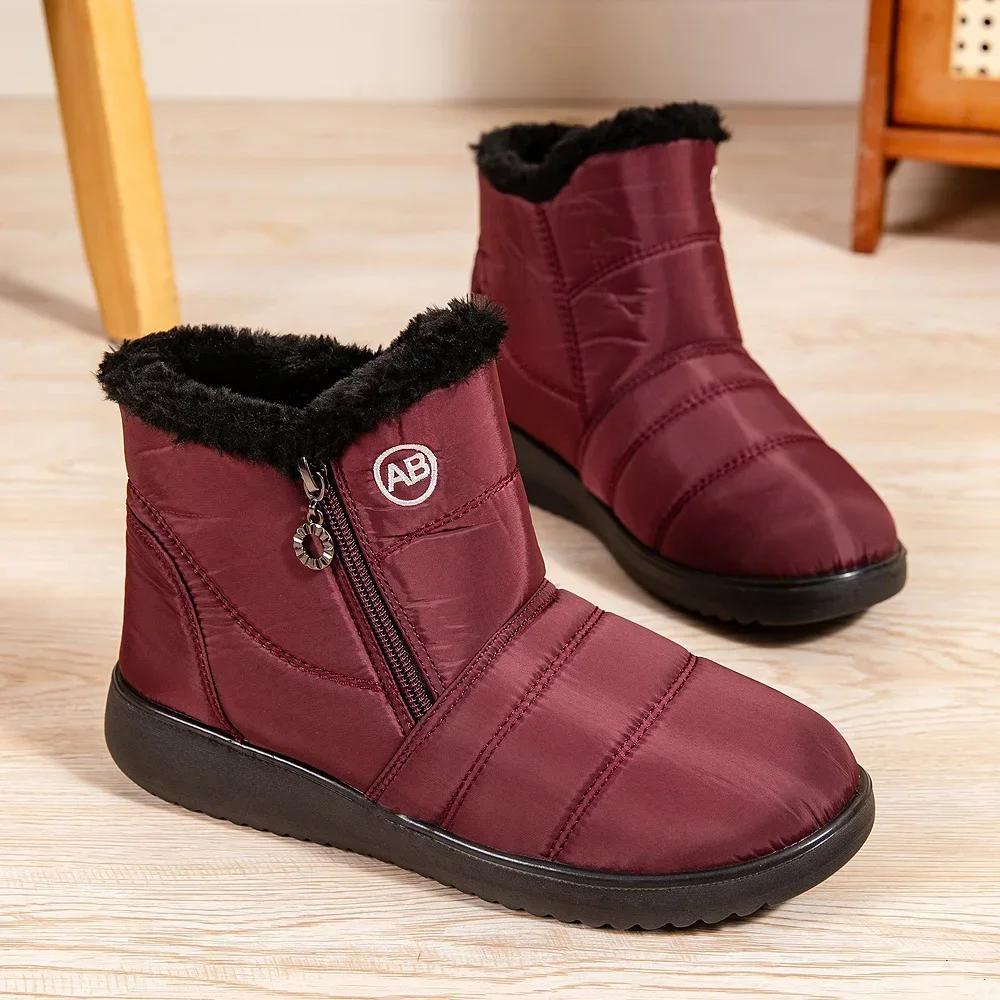 Fashion Women's Plus Size 44 Warm Winter Boots High Quality Black Faux Fur Snow Boots Woman Waterproof Thick Plush Cotton Padded Shoes