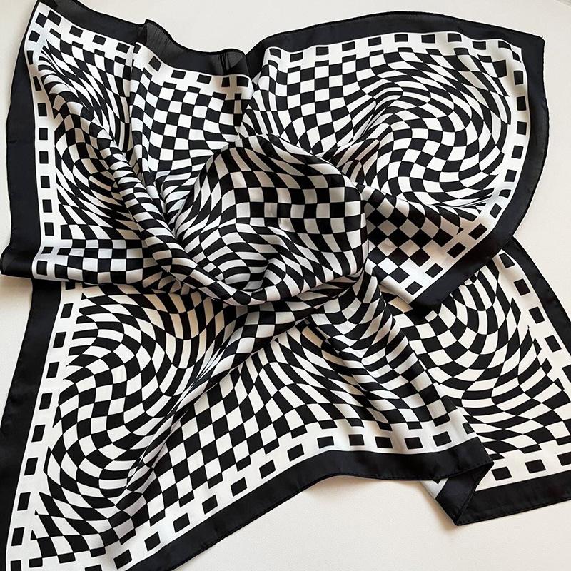 Luxury Design Print Silk Square Scarf Women Soft Satin Horse Hairband Neckerchief Office Hijab Headband Foulard Bag Ribbons Gift