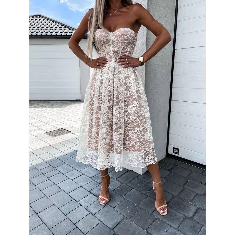 Sexy Off Shoulder Lace Dress Summer Sexy off-the-Shoulder Tube Top Lace Dress Large Swing Dress for Women
