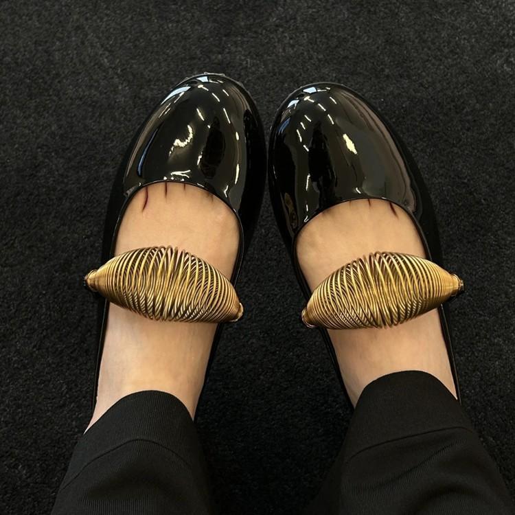 

French bow round head thick heel heightened small fragrant Mary Jane shoes small leather shoes genuine leather shoes single shoes 40 чёрный