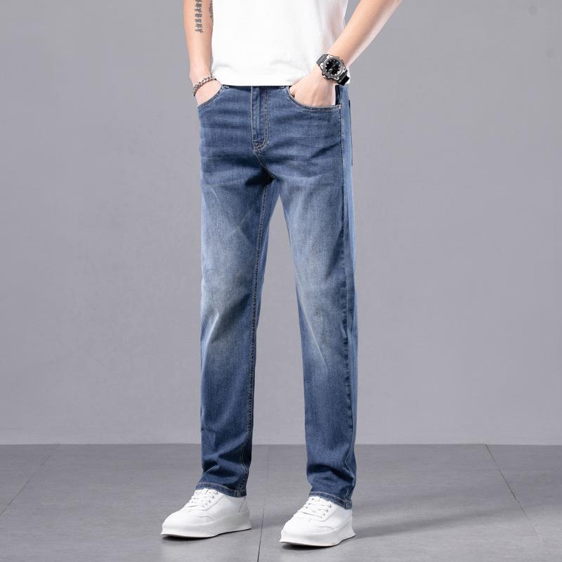 JYL Men's jeans novel straight wide fashion pants men's daily long