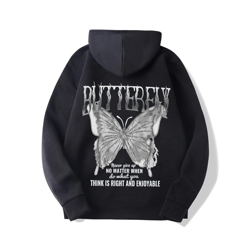 2025 European and American new letter fashion multi-color butterfly casual hooded fleece sweater