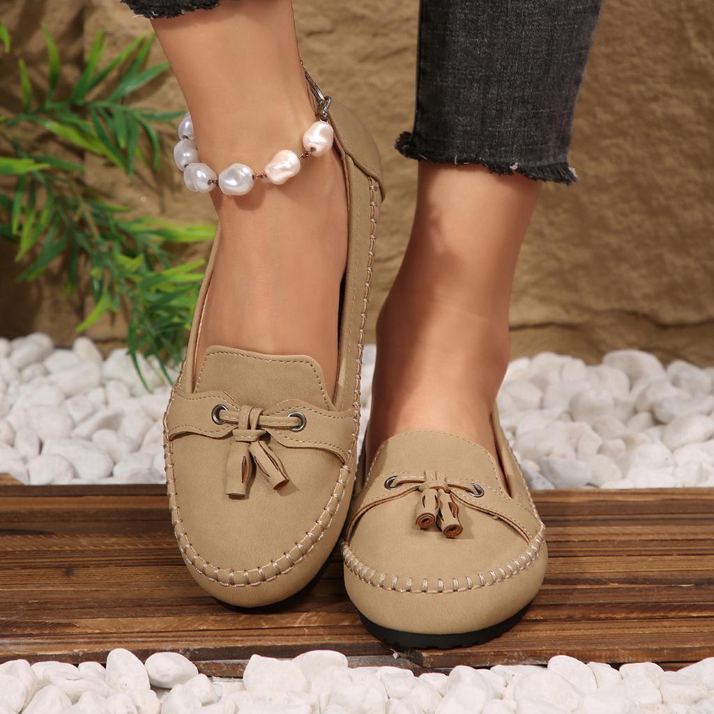 Foreign trade large-size single shoes, new solid-color stitched women's flat-soled loafers in the summer of 2025, one pedal Doudou shoes