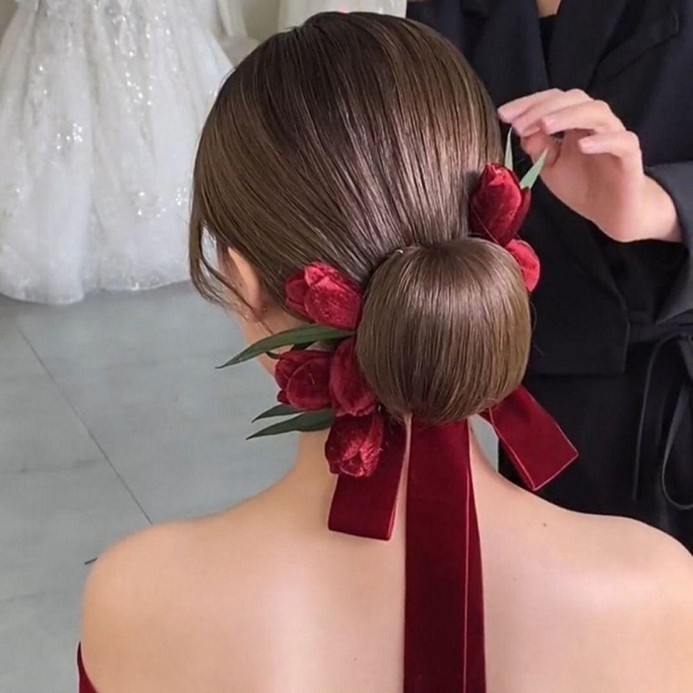 Hair Accessories Flower Hair Ribbon Women Hair Bands Brid Wedding Headband Velvet Korean Headwear
