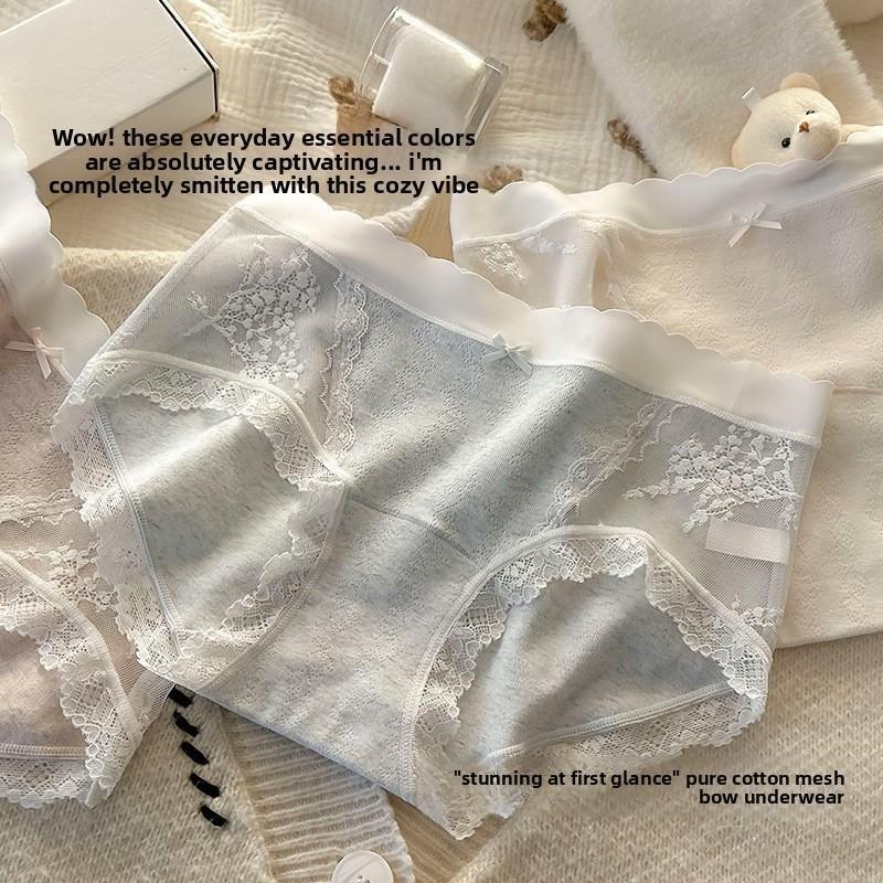 Female Spring and Autumn Pure Cotton Lace Pure Wind 32A Bacteriostatic Cotton Extended Crotch Waist Triangle Briefs