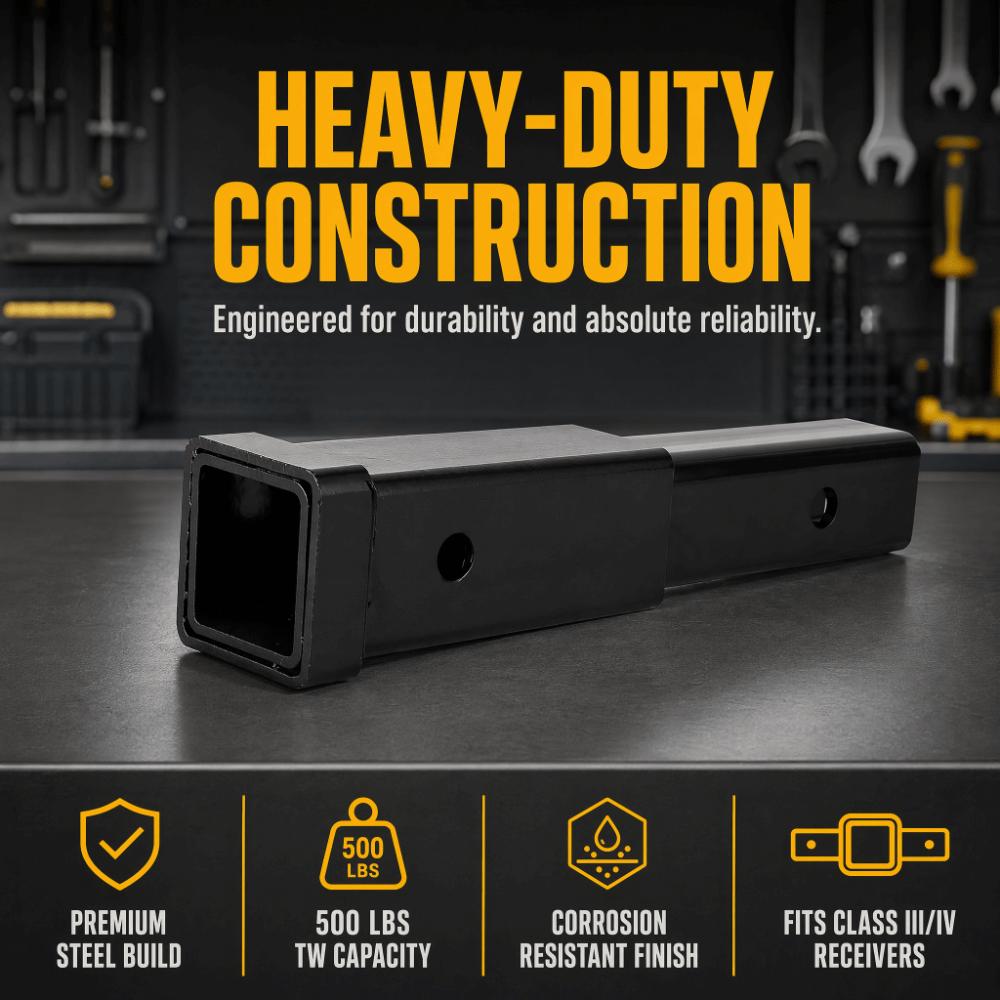 Black Receiver Extender 12in Towing Clearance Extender Hitch Mount Extension Sleeve Trailer Towing