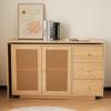 Desk, L-Shaped Corner Table, Computer Table with Rattan Doors, Dressing Table, White 126 cm