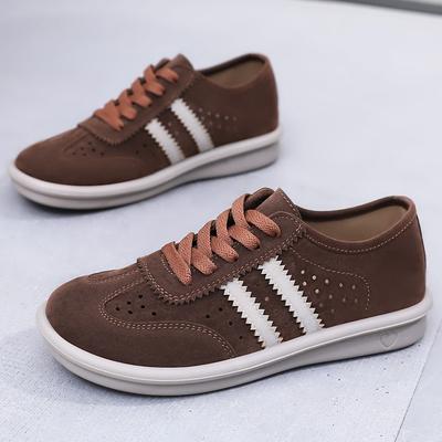 Women's Shoes Retro Suede Casual Shoes Lace-Up Flats Breathable Hollow Out Sneakers for Women Ight Walking Flats Training Shoes