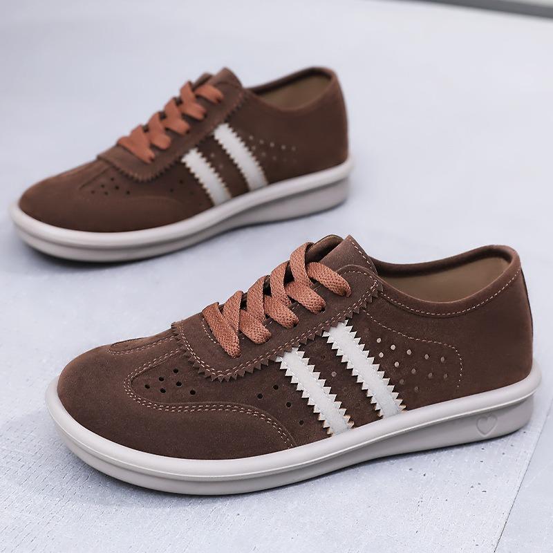 Women's Shoes Retro Suede Casual Shoes Lace-Up Flats Breathable Hollow Out Sneakers for Women Ight Walking Flats Training Shoes