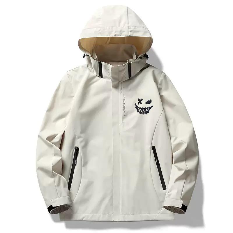 Men's Multifunctional Hooded Outdoor Jacket (Fall/Winter) – Windproof, Suitable for Hiking and Mountaineering, Minimalist Print Design
