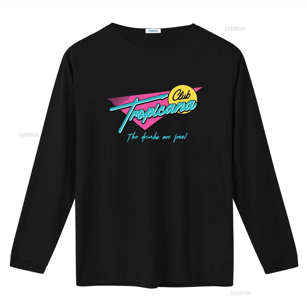 Club Tropicana T Shirt Retro 80s Neon Design Perfect for Fancy Dress Parties Music Lovers The Drinks Are Free Vintage Washed