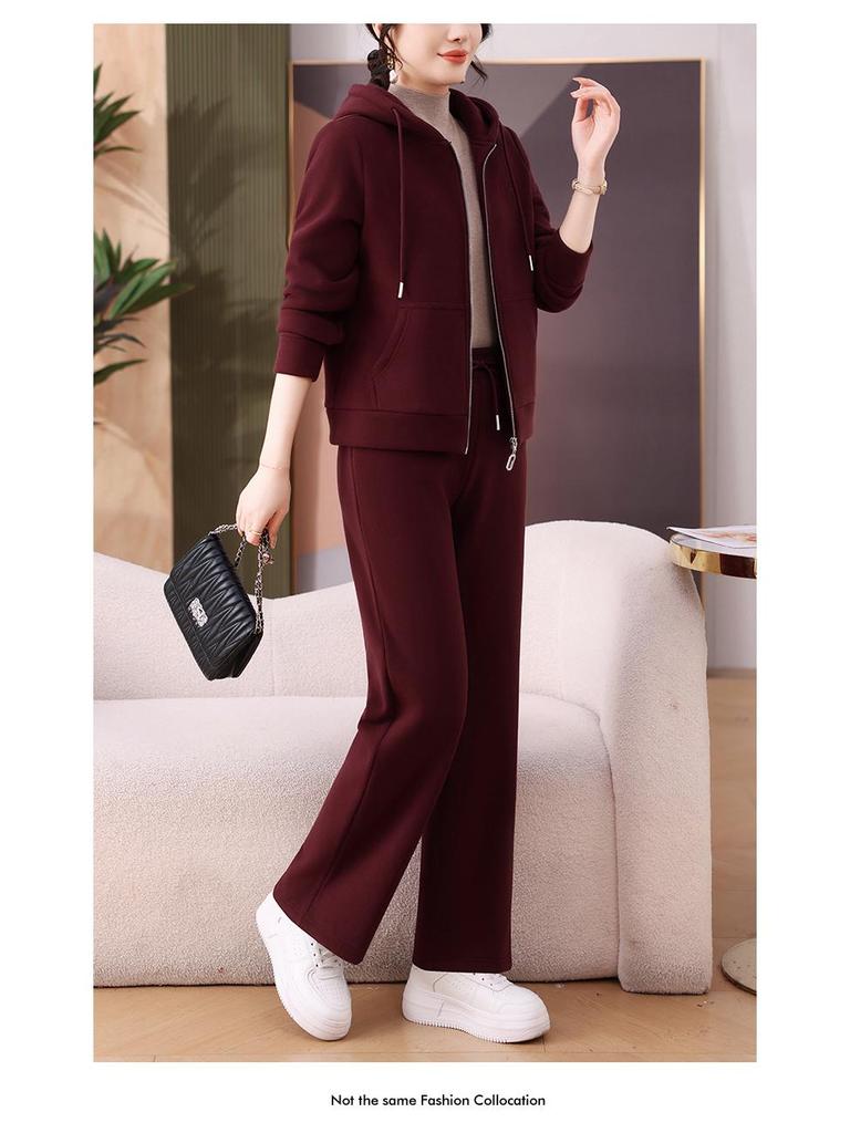 Brand Autumn/Winter Women's Plus Velvet Fashionable Hoodie Two-Piece Sportswear Suit