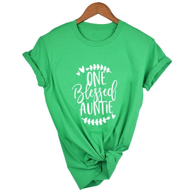1Pcs Auntie One Blessed Auntie Printed Arrival Funny Casual Short Sleeves Thanksgiving Shirts Family Group XL