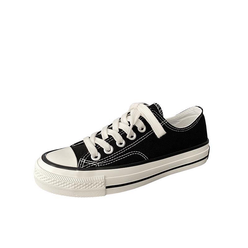 Women's Shoes New Versatile Breathable Black and Round Flat Canvas Shoes for Students Light White Shoes Women