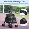 Dog Travel Stroller 4 Wheels Pet Stroller, Folding Jogger with Adjustable Handle, Breathable 4-Wheels And Visible Mesh, Cup Holder for Small
