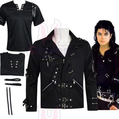 Imitator Bühne Michael Jackson Cosplay BAD Konzertjacke mit Punk Nieten Schwarze Oberbekleidung Cosplay Kleidung Mann Adore Stars