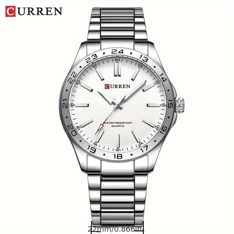 

CURREN водонепроницаемые мужские кварцевые часы круглый корпус из нержавеющей стали функция календаря электронный механизм повседневный стиль корпус из сплава 8452 белый