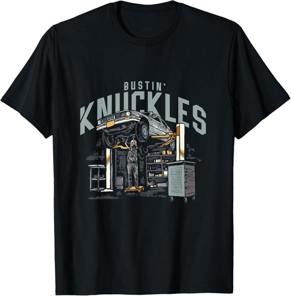 Bustin Knuckles Mechanic Front Print Graphic T-Shirt L