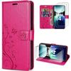 Case + 2 Tempered Glasses for Xiaomi Redmi Note 14 Pro Plus 5G/Note 14 Pro+ 5G, Protection PU Leather Fuchsia Floral Pattern