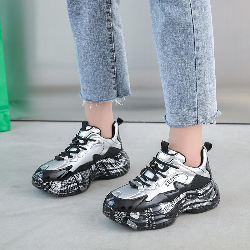 Zapatillas Deportivas Casuales Para Mujer Con Suela Gruesa De 10 Cm De Altura, Estilo 'daddy Shoes', De Poliuretano Y Cuero, Ideales Para Viajes Y Actividades Al Aire Libre