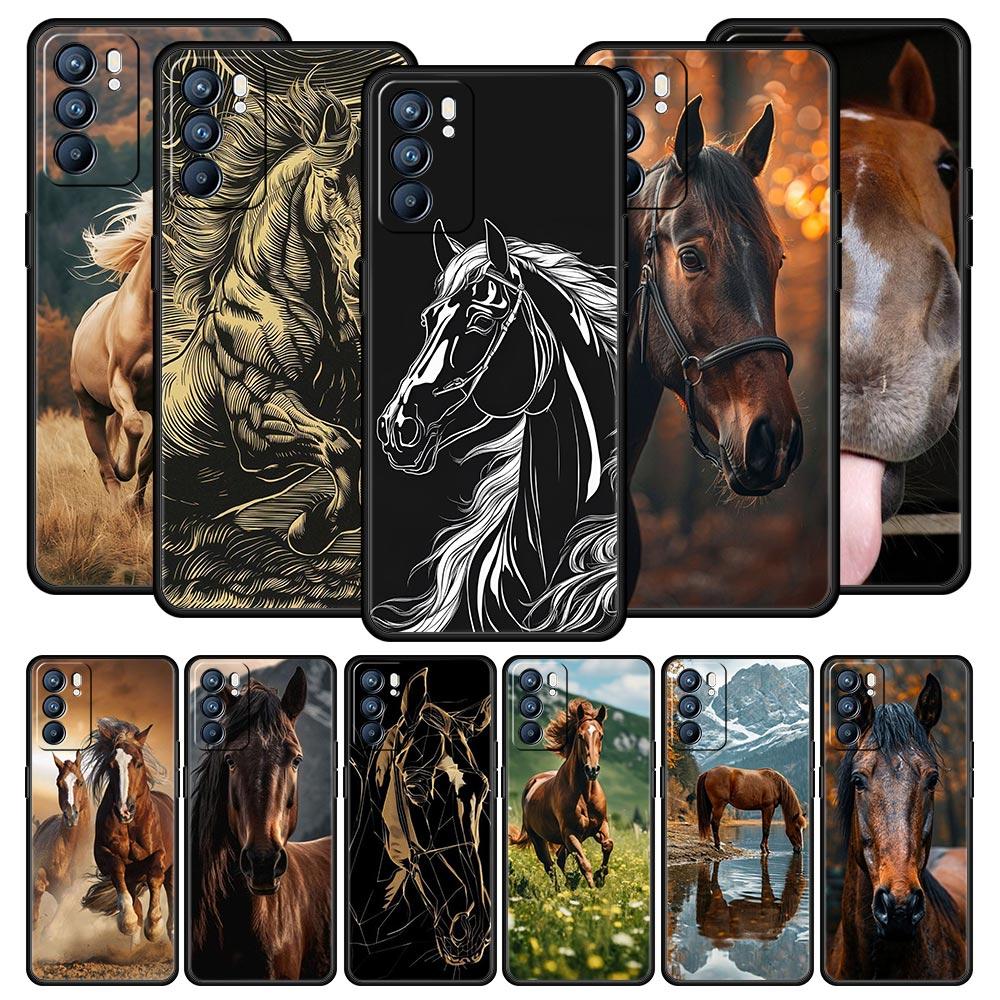 Bellissima Cover per Telefono con Cavalli Marroni per Oppo Reno13 Reno12 Reno11 F Reno10 Pro A54 5G Find X5 A53 A9 A57 A78 4G A79 A80 A98