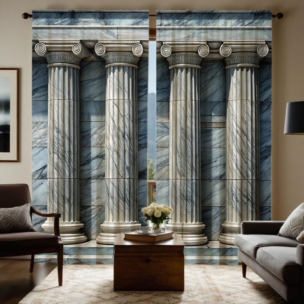 2PCS HD Digital Curtain Printed Gray Series Round Roman Column Home Decoration Style Decorated Living Room Bedroom Through Ro