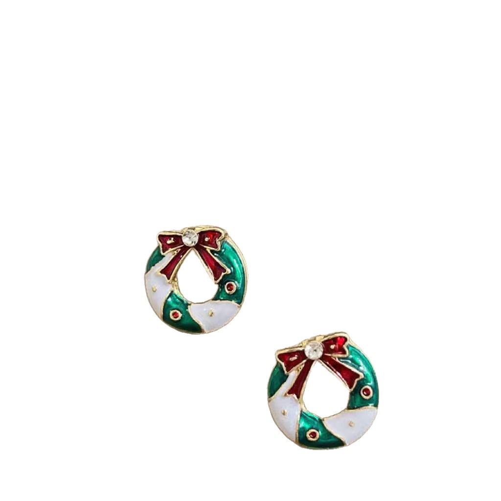 Exquisite Christmas Stud Earrings with Drip Oil & Inlaid Diamonds - Festive Fashion Jewelry