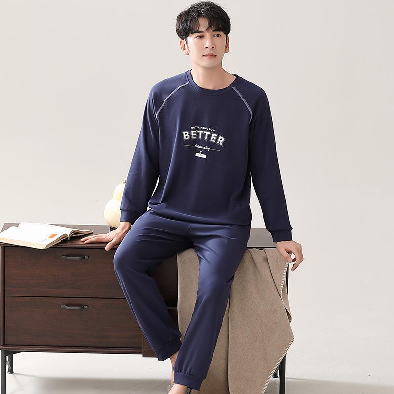 Pajamas Men'S Spring And Autumn Cotton Long Sleeves Long Pants Young And Young Large Size Cotton Casual Loungewear Set