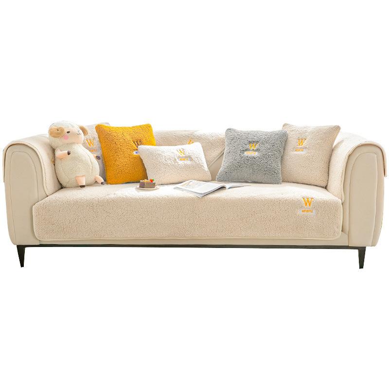 Winter Lambskin Thickened Fleece Cushion Non-Slip Leather Sofa Cover High-End Nordic Simple Sofa Cushion Winter