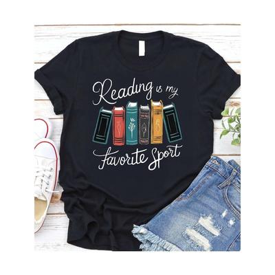 Tricou negru din bumbac pur pentru femei: """Cartea - Designul 'Cititul este sportul meu preferat' pentru iubitorii de cărți"""