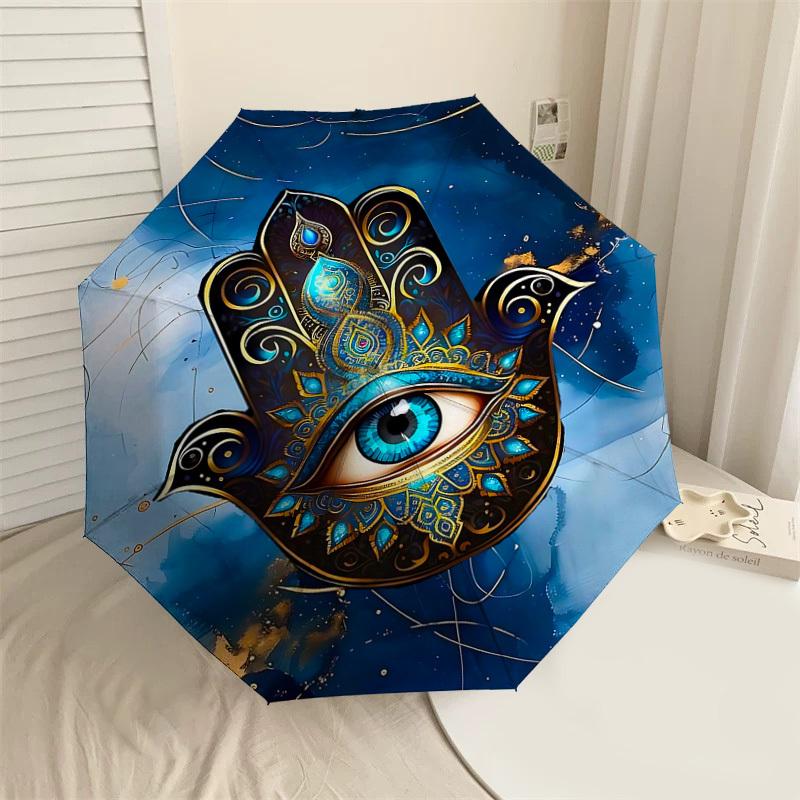 

1PC Hamsa Eye Umbrella-8-Rib Reinforced, Automatic Open, Lightweight & Durable, Cute Fashion Accessory for Outdoor, Beach, or Casual Use, Beach Umbrel