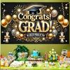 Graduation Banner Congratulations Class of 2025 Gold and Black Graduation Backdrop Supplies 71*43 Inches