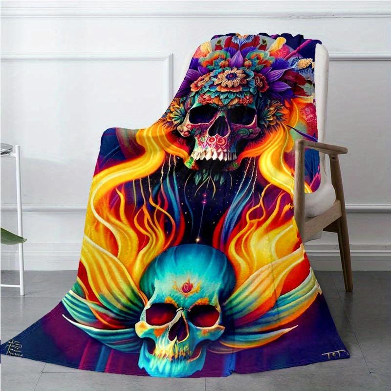 1 Piece Blanket Two Skeletons Car Interior Blanket Suitable For All Seasons Cozy Warm Soft Blanket Suitable For Sofa Bed Travel Camping Living Room