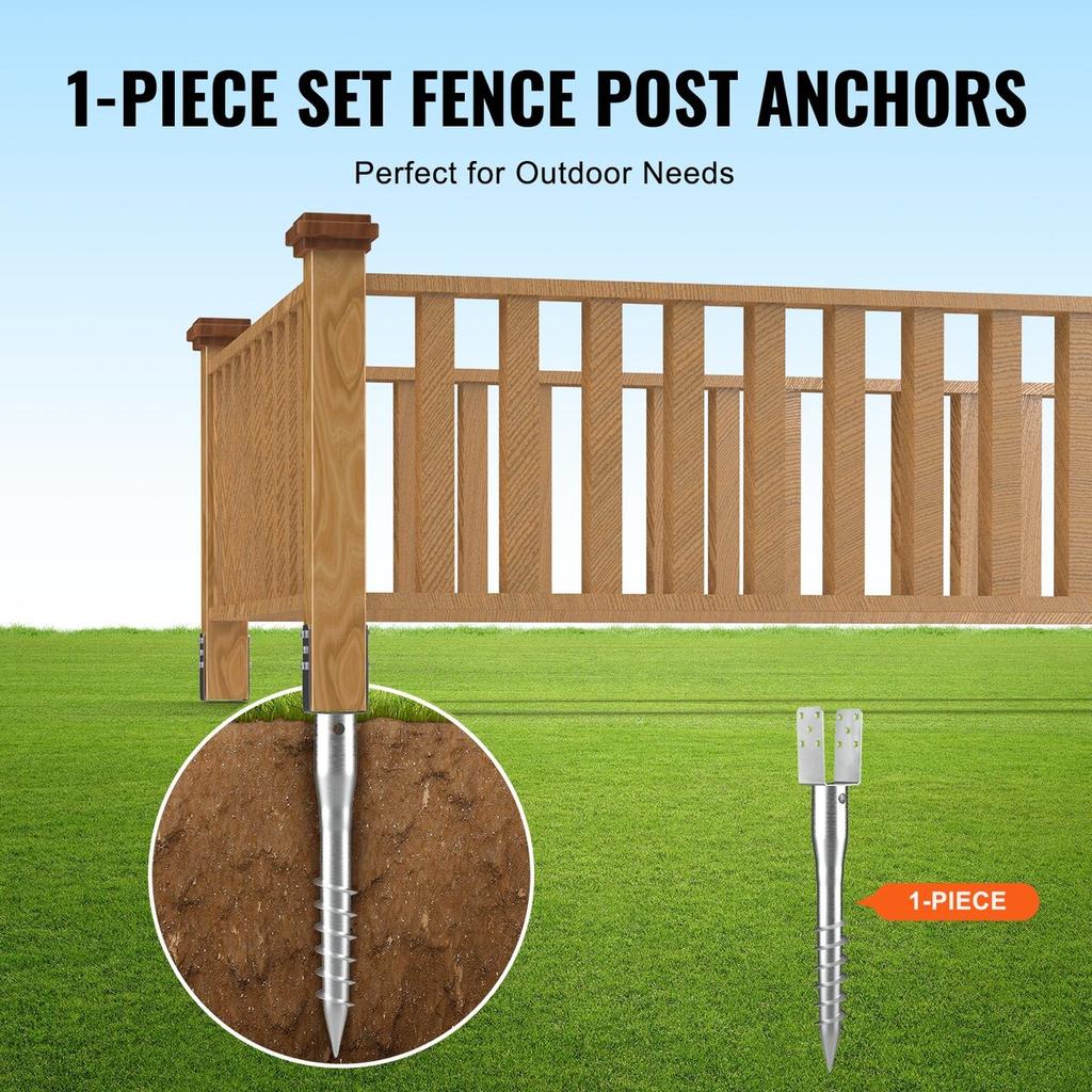 No Dig Ground Anchor, 1 Pack 3.94 X 2.76 X 27.56 In DIY Screw In Post Stake, Includes 6 Lag Bolts & a Rebar, U-Shape Heavy Duty Steel Post Holder,