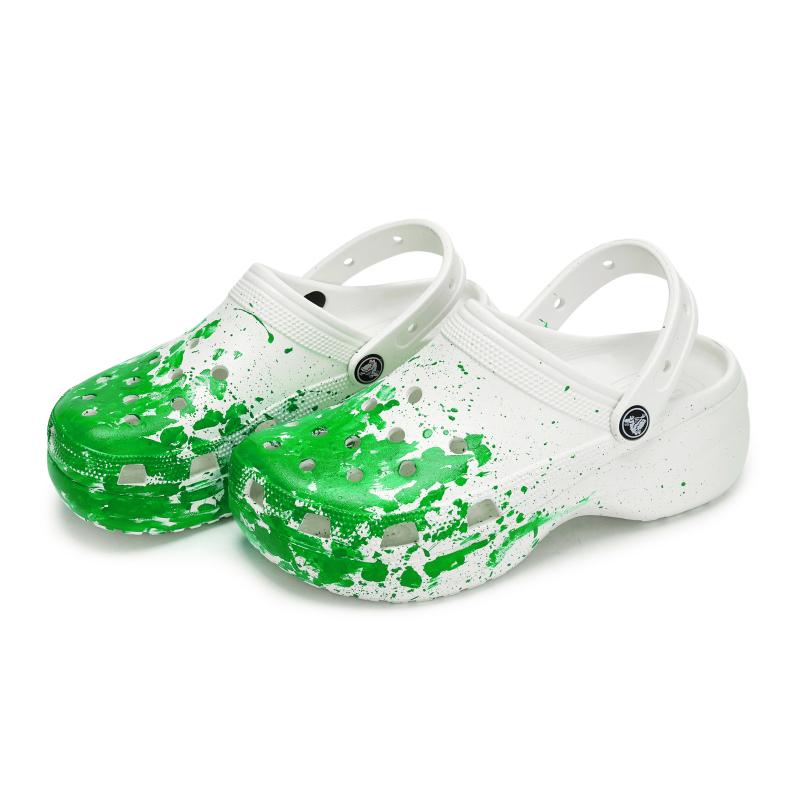 Crocs Classic clog 811 Made in Harmony Live Special Shoe Box Fluid Splash Ink Comfort Hole Shoes Women's White Green