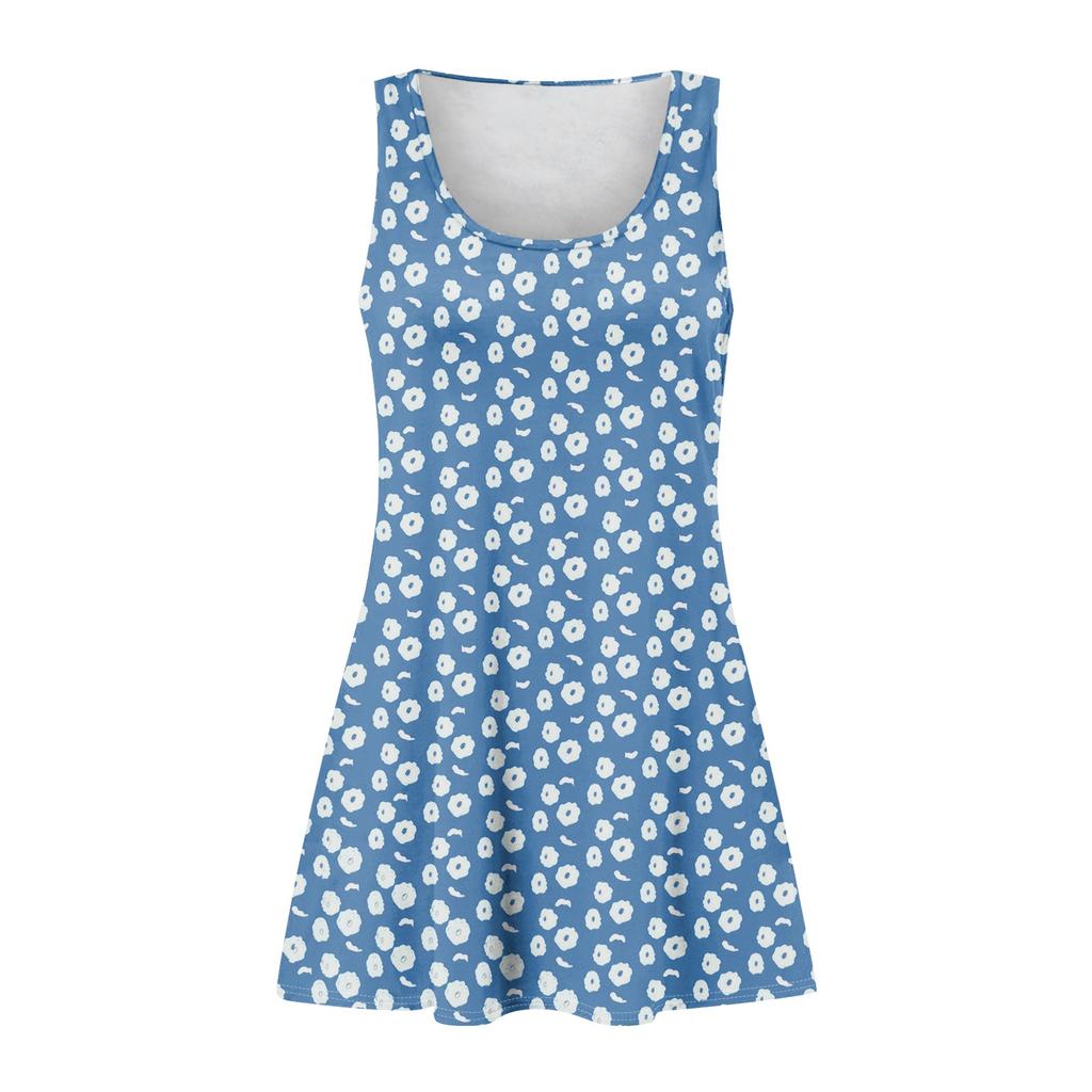 Women's Summer Floral High Waist Bohemian Dress Casual Hawaiian Flowing V Neck Holiday Dress