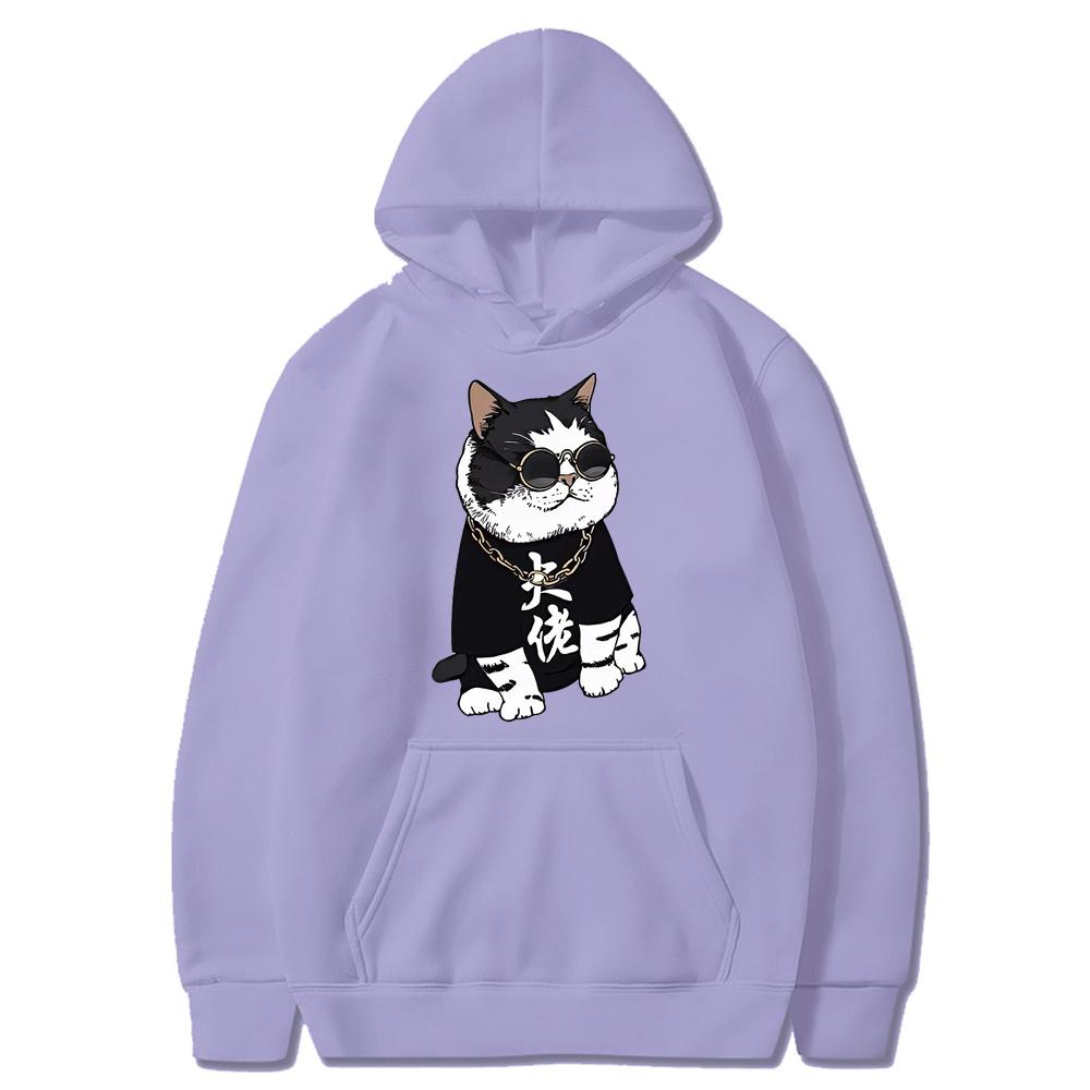 Cool and Cute Big Boss Cat Fun Print Autumn/Winter Women's Fashion Instagram Heavyweight Sweater Hooded Loose Long sleeved Coat