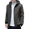 Men Cotton Coat Hooded Long Sleeve Solid Color Zipper Placket Quilted Jacket Elastic Hem