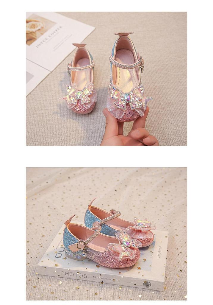 2026 New Spring Little Girls' Crystal Princess Leather High Heels