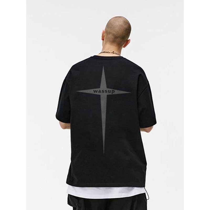 Wassup Heods Chinese Style Short-Sleeve T-Shirt for Men, Pure Cotton, Heavyweight American High Street Fashion Brand, Loose Fit, Summer Men's Wear