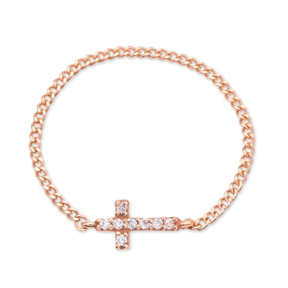 [Bnbgold] 14K/18K White Stone Cross Chain Ring Srs37428