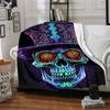 1Pc Psychedelic Skull Art Flannel Blanket, Soft And Comfortable, Casual Warm, Camping Travel, Christmas, Halloween Xmas Gift. G1193