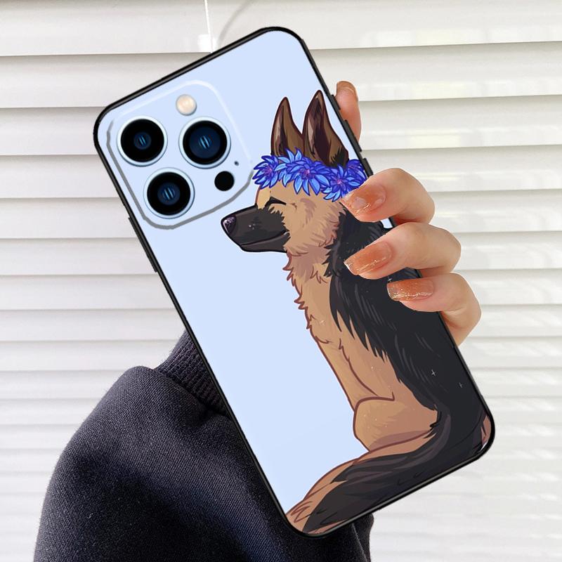 Cartoon German Shepherd Dog Phone Case For iPhone 16 15 11 12 14 Pro Max XR XS Max X Plus 13 14 Pro Soft Silicone Back Cover