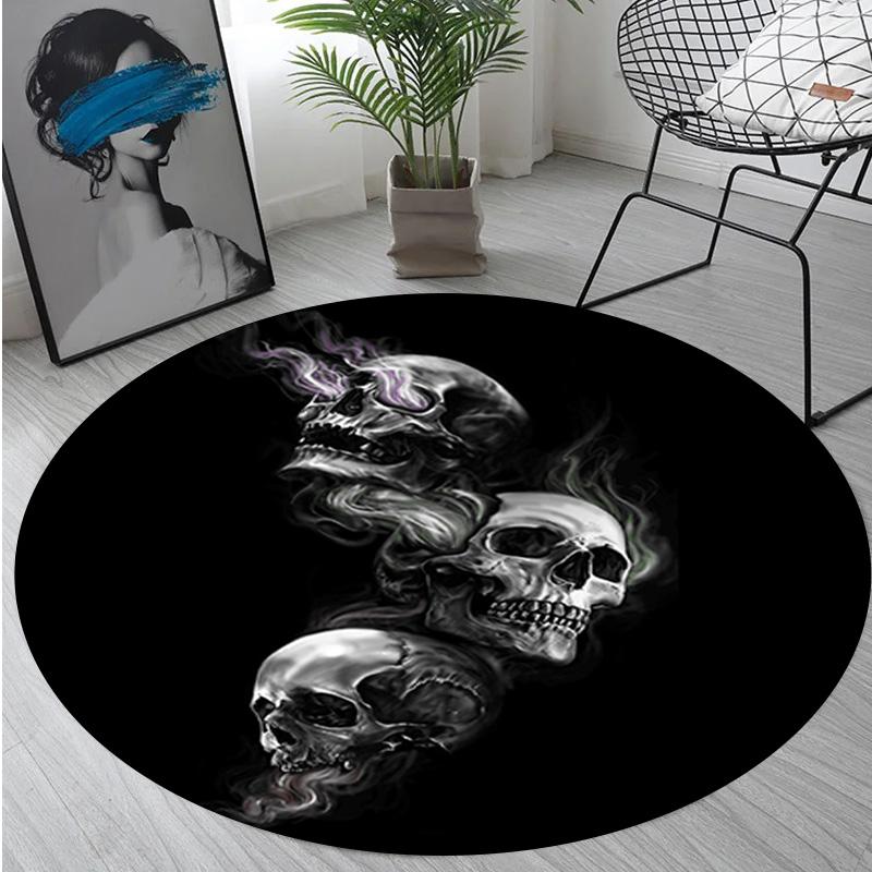 Skull Gothic  Circular Rug Office Decorative Carpet For Living Room Bedroom Door Mat Floor Rug Computer Chair Area Rug Viking Theme Decor