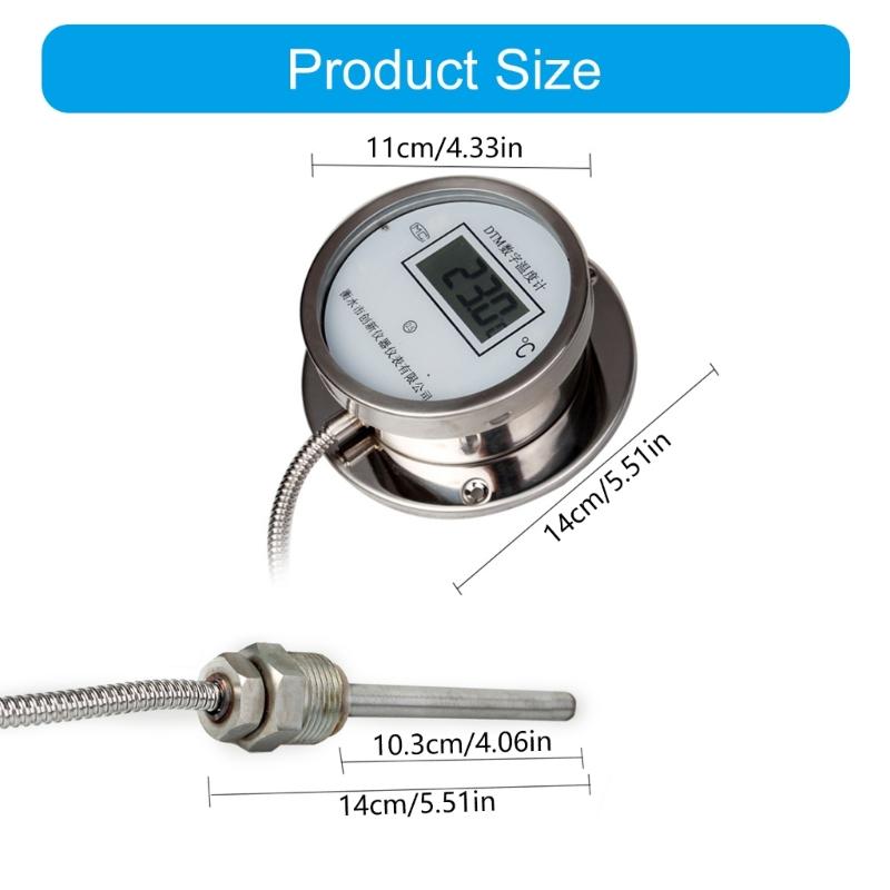 Industrial Digital Temperature Gauges Threaded Probes  System Heat Resistant Digital Thermometers Suitable for Boiler Line
